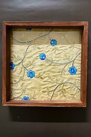 Golden & Blue Sheesham Wood Floral Hand Embroidered Tray by ACE THE SPACE