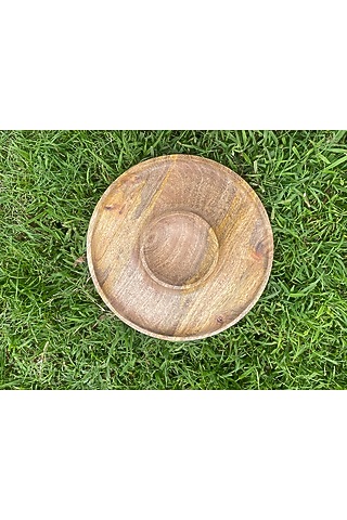Brown Mango Wood Enameled Round Platter by ACE THE SPACE