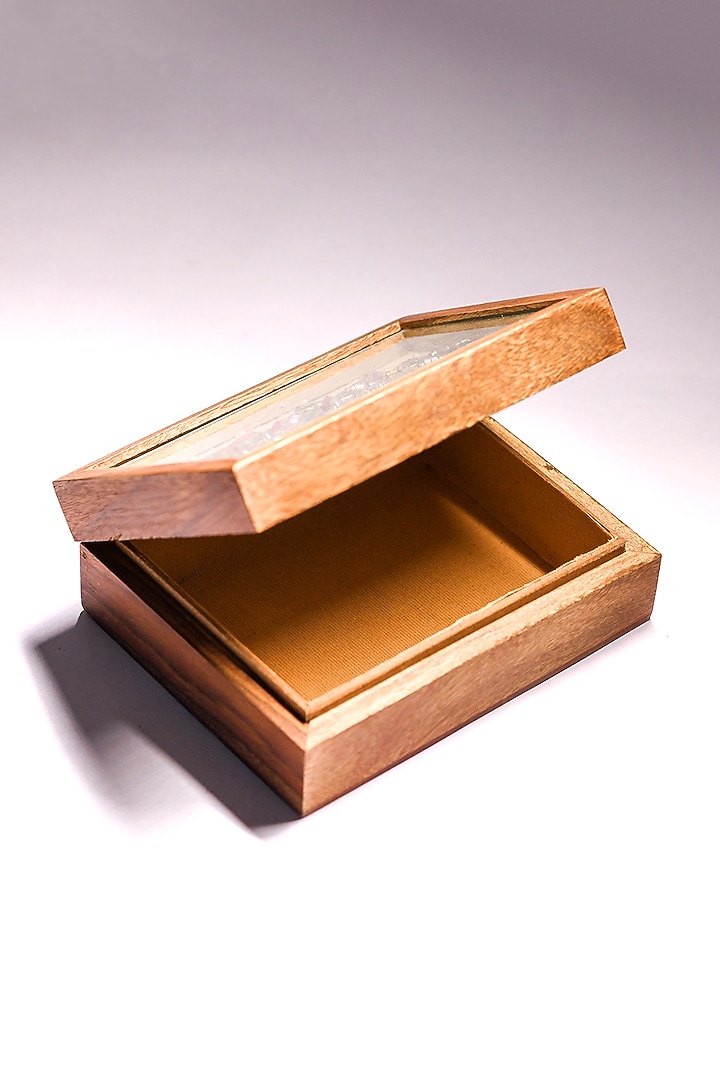 Brown Sheesham Wood & Glass Hand Embroidered Trinket Box by ACE THE SPACE at Pernia's Pop Up Shop