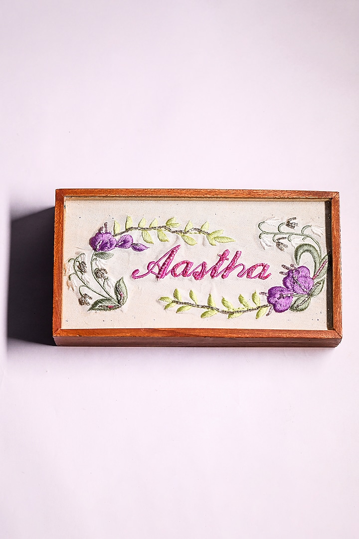 Brown Sheesham Wood & Glass Hand Embroidered Trinket Box by ACE THE SPACE at Pernia's Pop Up Shop