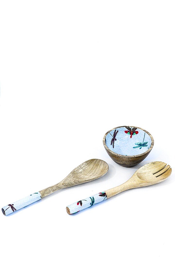 Blue Mango Wood Enameled Cutlery Set by ACE THE SPACE at Pernia's Pop Up Shop