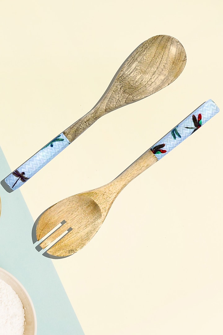 Blue Mango Wood Enameled Cutlery Set by ACE THE SPACE