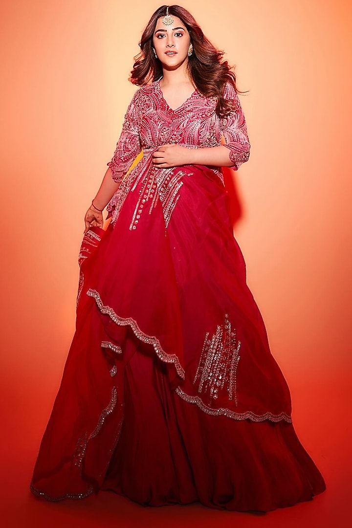 Ruby Red Organza Skirt Set by Osaa By Adarsh