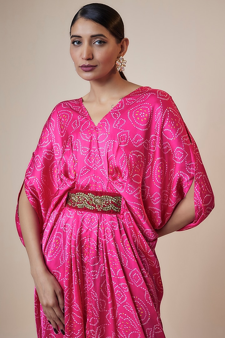 Pink Silk Bandhej Printed Pleated Jumpsuit by Arab Crab at Pernia's Pop Up Shop