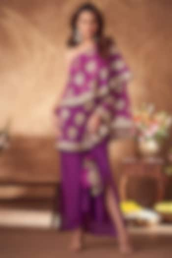 Purple Georgette & Silk Dhoti Skirt Set by Arab Crab