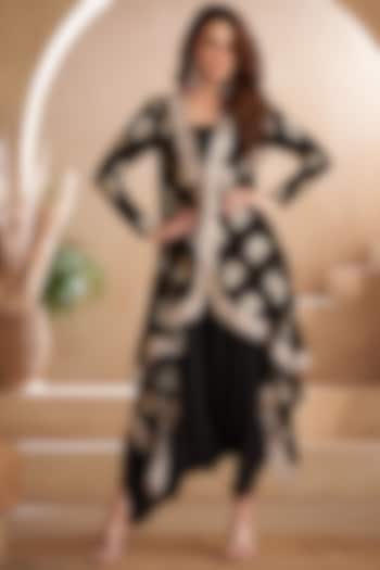 Black Georgette & Silk Embroidered Jacket With Jumper by Arab Crab at Pernia's Pop Up Shop