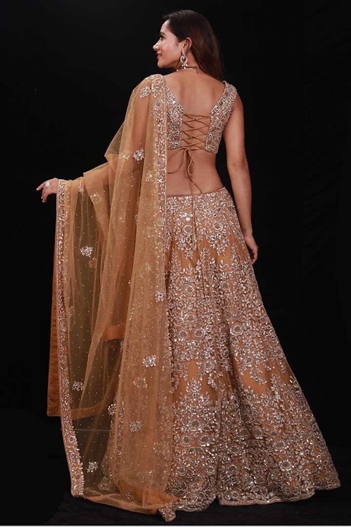 Golden Net Cutdana Embroidered Bridal Lehenga Set by Archana Kochhar at Pernia's Pop Up Shop