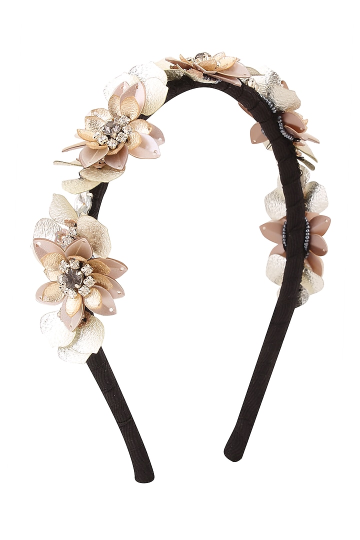 White and Silver Sequins and Crystal Embellished Woven Hairband by Studio Accessories