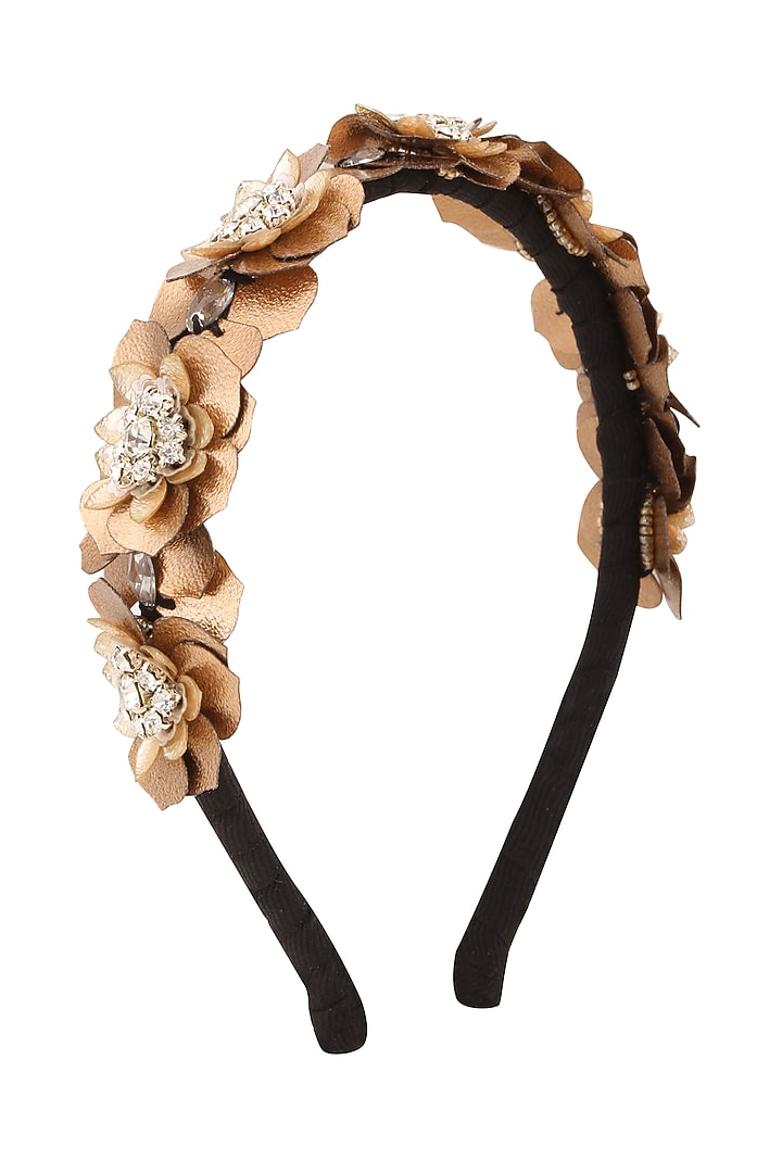Studio Accessories presents Golden sequins and crystal embellished woven hairband available only at Pernia's Pop Up Shop.