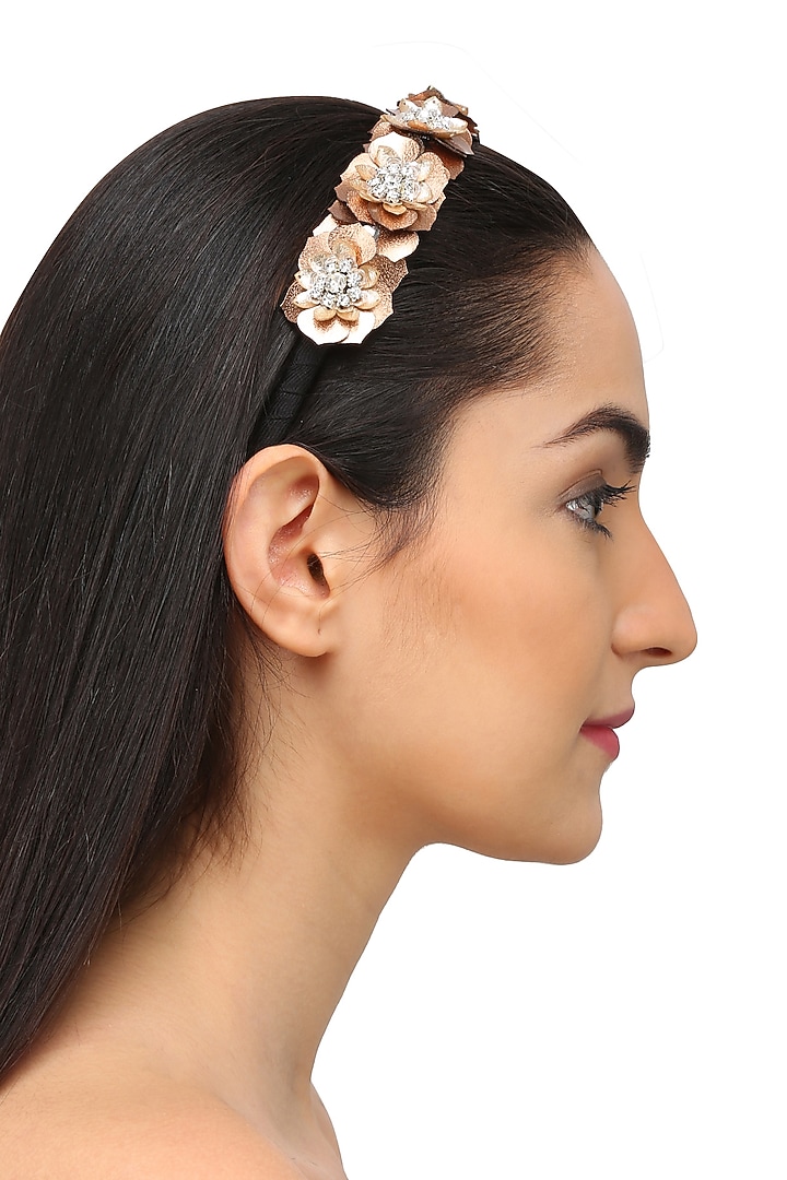 Studio Accessories presents Golden sequins and crystal embellished woven hairband available only at Pernia's Pop Up Shop.