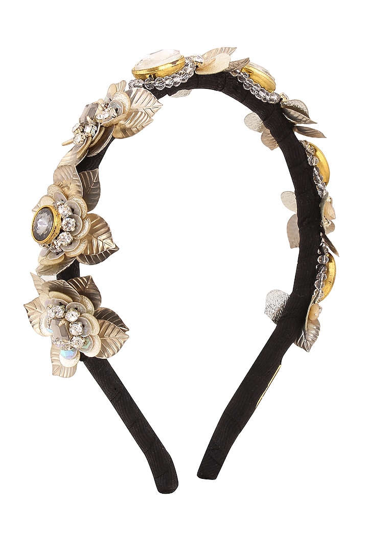 Silver Sequins and Crystal Embellished Woven Hairband by Studio Accessories