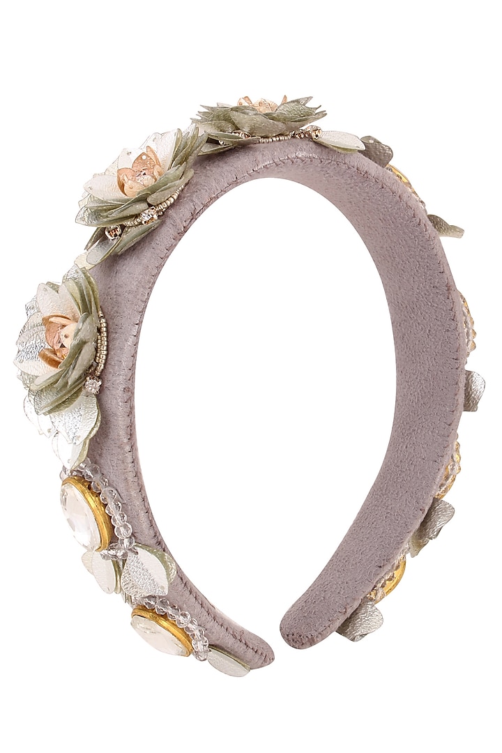 Grey and Green Sequins and Crystal Embellished Woven Hairband by Studio Accessories