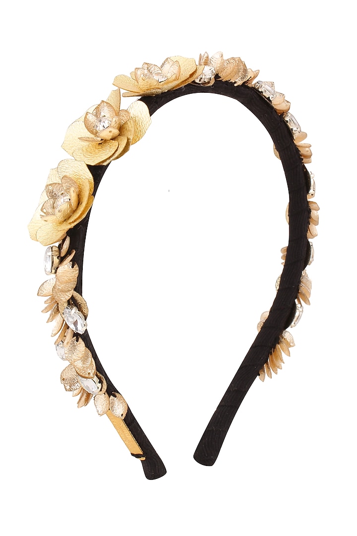 Studio Accessories presents Golden floral sequins and crystal embellished woven hairband available only at Pernia's Pop Up Shop.