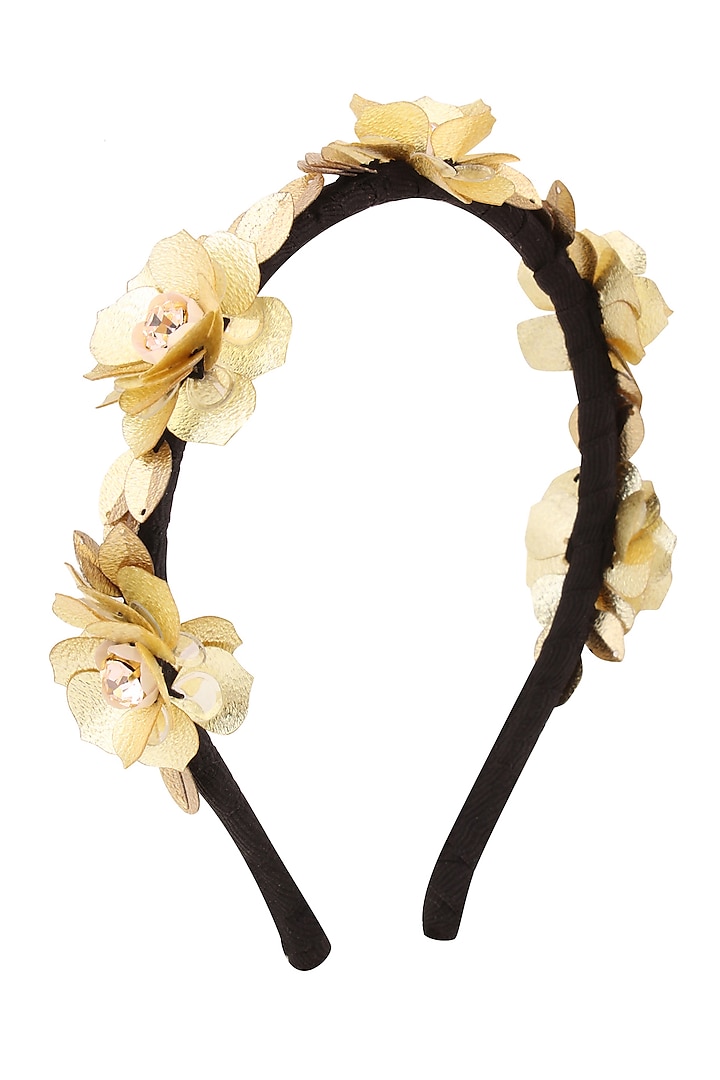 Yellow Floral Sequins and Crystal Embellished Woven Hairband by Studio Accessories