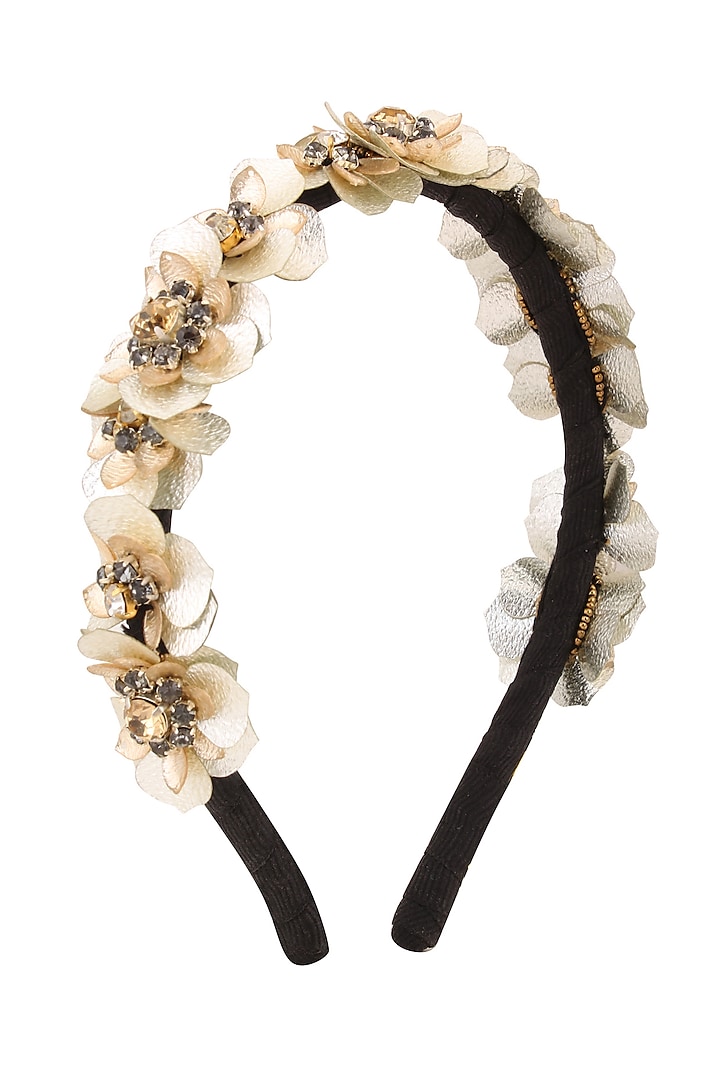 Golden Sequinned Floral Motifs Woven Hairband by Studio Accessories