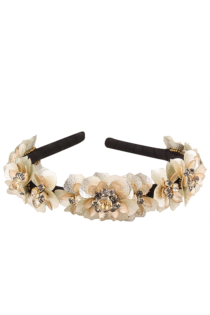 Studio Accessories presents Golden sequinned floral motifs woven hairband available only at Pernia's Pop Up Shop.