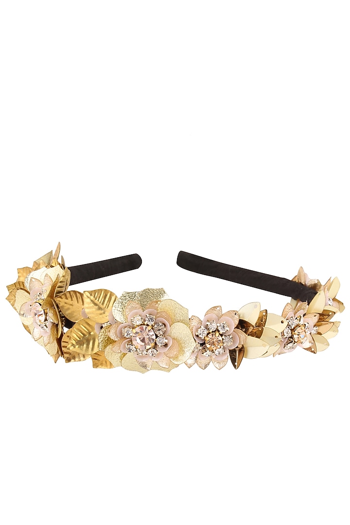 Studio Accessories presents Golden sequins and crystal floral motifs woven hairband available only at Pernia's Pop Up Shop.