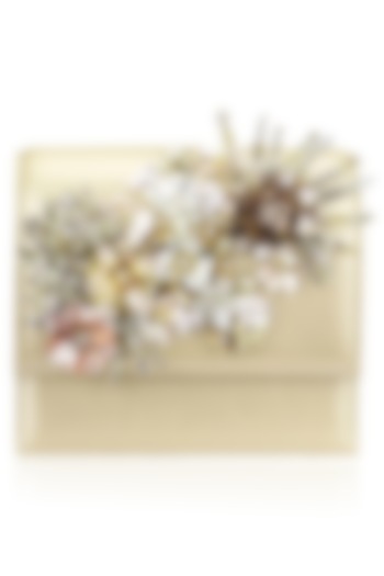 Beige Crystal and Sequins Floral Motif Clutch by Studio Accessories