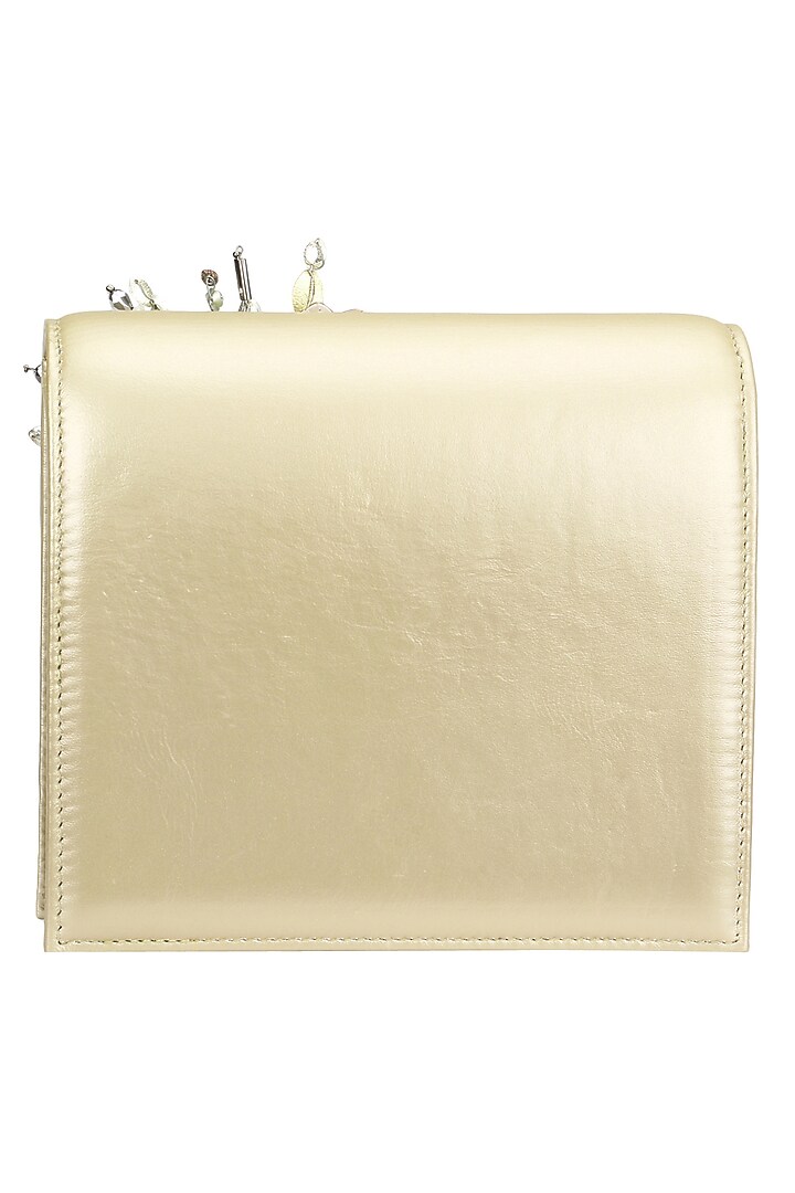 Studio Accessories presents Beige crystal and sequins floral motif clutch available only at Pernia's Pop Up Shop.