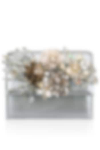 Grey Crystal and Sequins Floral Motif Clutch by Studio Accessories