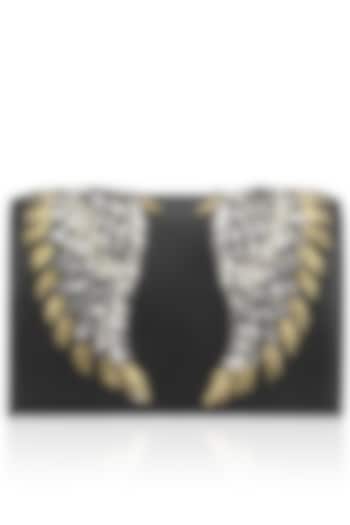 Black, Gold and Silver Wing Design Clutch by Studio Accessories