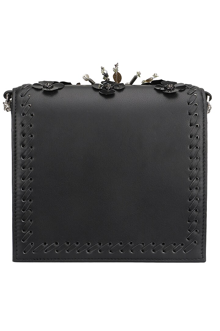 Studio Accessories presents Black tone on tone floral motif clutch available only at Pernia's Pop Up Shop.