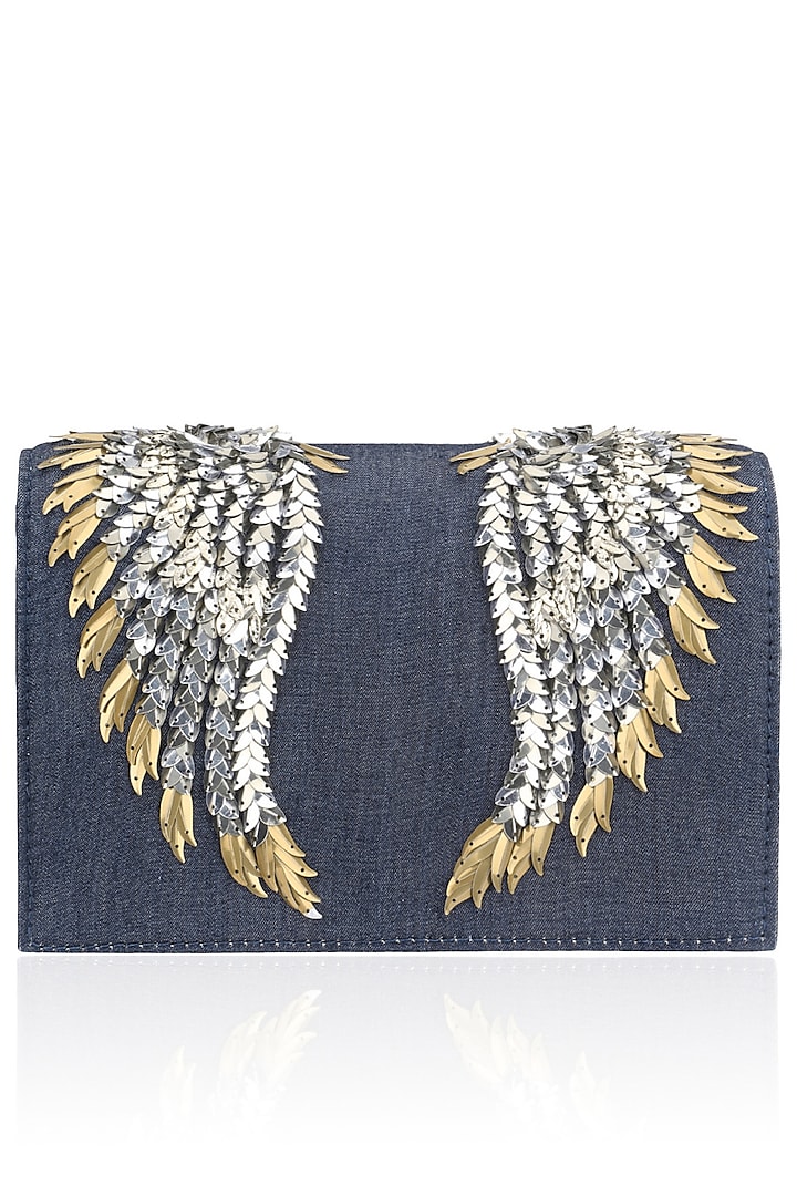 Studio Accessories presents Denim wing design clutch available only at Pernia's Pop Up Shop.