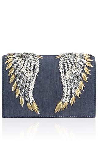 Denim Wing Design Clutch by Studio Accessories