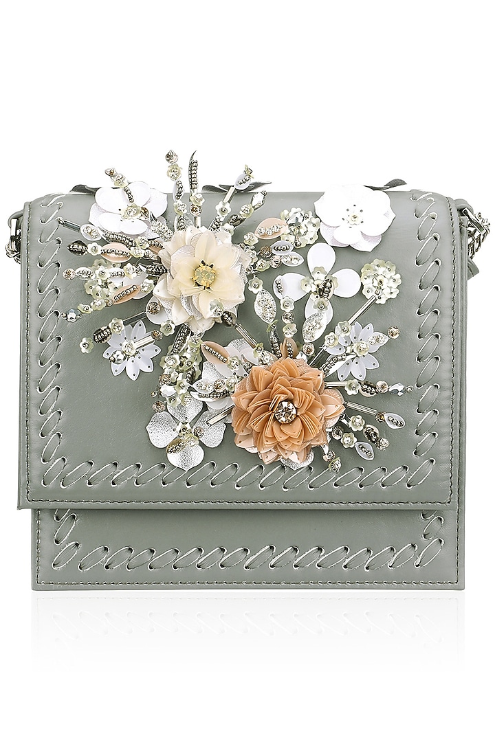 Grey, Orange and White Floral Motif Clutch by Studio Accessories