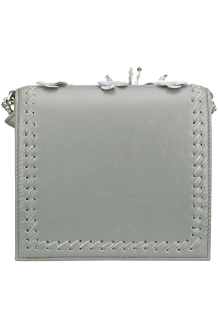 Studio Accessories presents Grey, orange and white floral motif clutch available only at Pernia's Pop Up Shop.