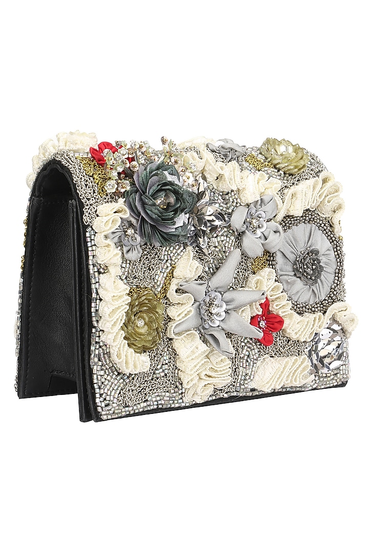 Studio Accessories presents Grey base mutlicolor flower motif clutch bag available only at Pernia's Pop Up Shop.