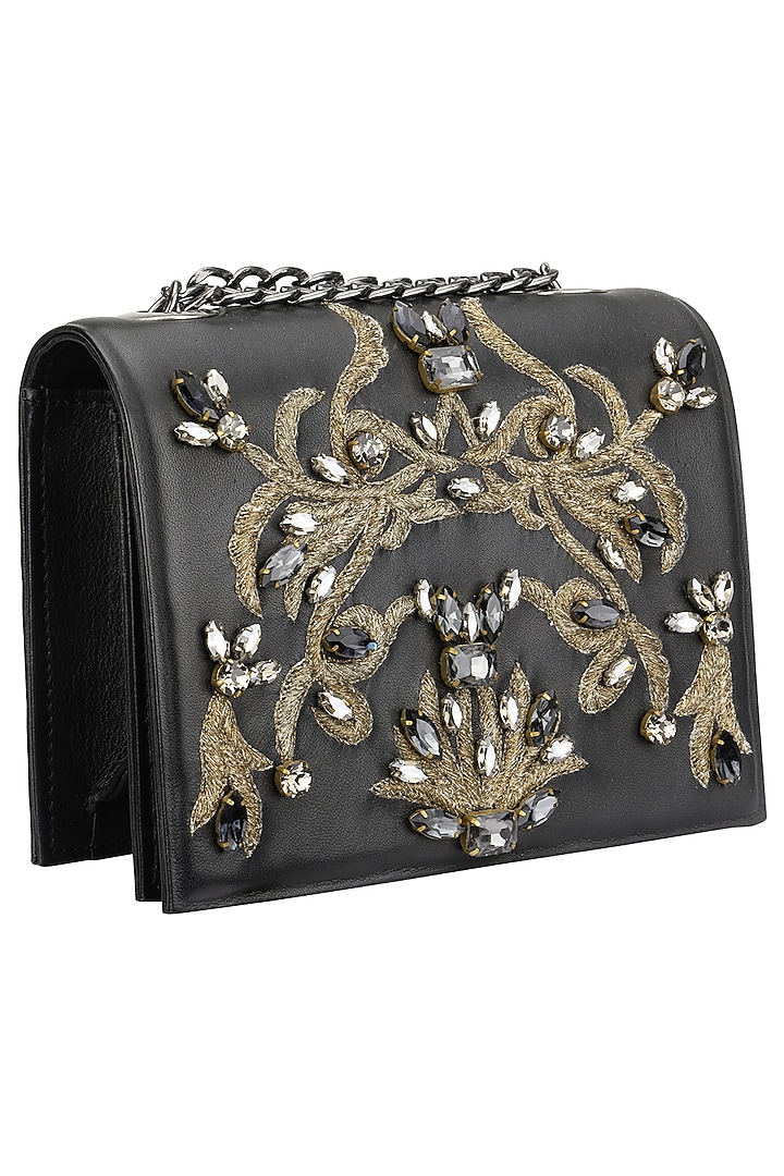 Studio Accessories presents Black beaded floral motif clutch available only at Pernia's Pop Up Shop.