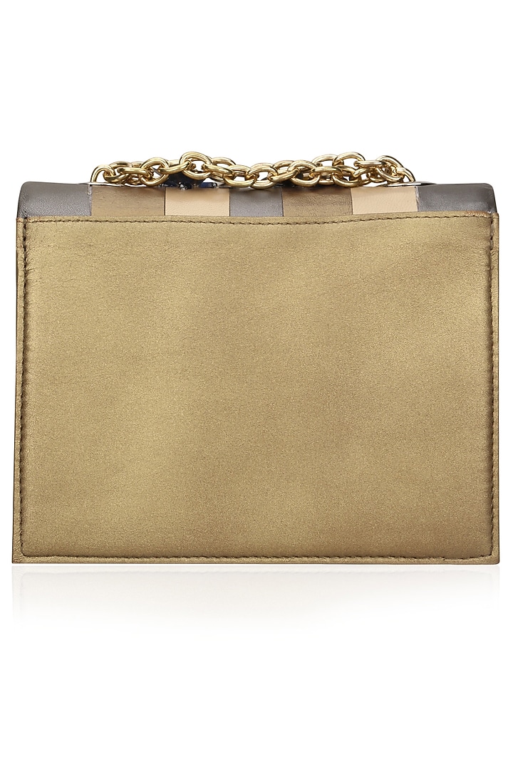 Studio Accessories presents Gold and silver stripes floral embellished clutch bag availble only at Pernia's Pop Up Shop.