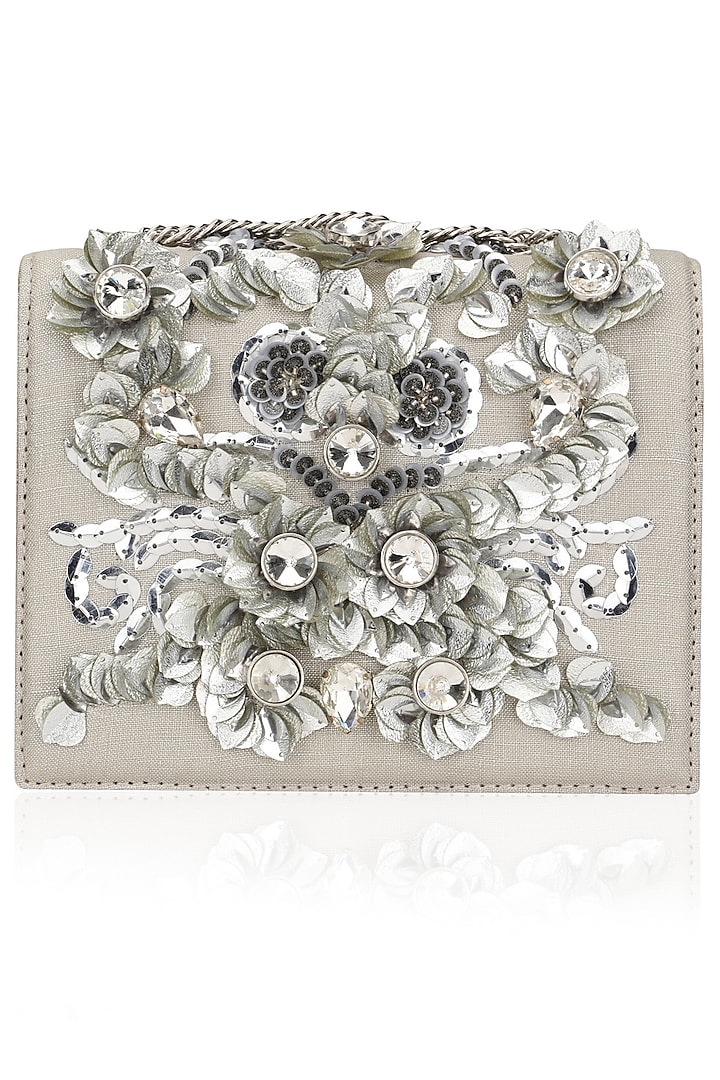 Grey Crystal and Sequins Embellished Clutch Bag by Studio Accessories