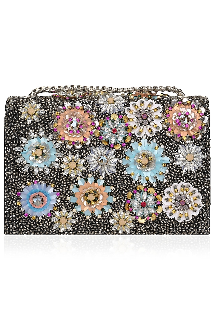 Multicolor Crystal and Sequins Floral Bag by Studio Accessories