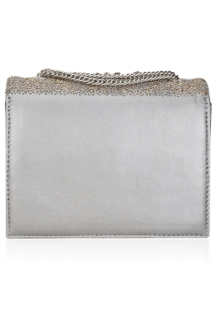 Studio Accessories presents Grey floral embellished clutch bag availble only at Pernia's Pop Up Shop.