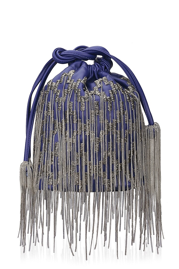 Blue Hand Beaded Potli Bag by Studio Accessories
