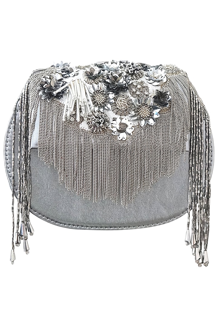 Silver Sequins Embellished Clutch by Studio Accessories