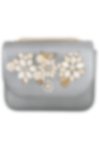 Silver Crystals and Sequins Embellished Clutch by Studio Accessories