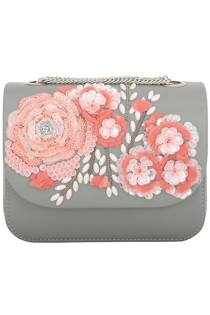 Grey Pearl Embellished Clutch by Studio Accessories