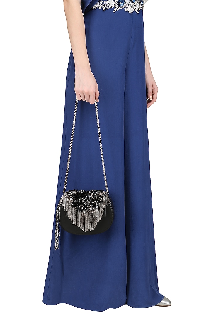 Black floral embellished clutch available only at Pernia's Pop Up Shop.