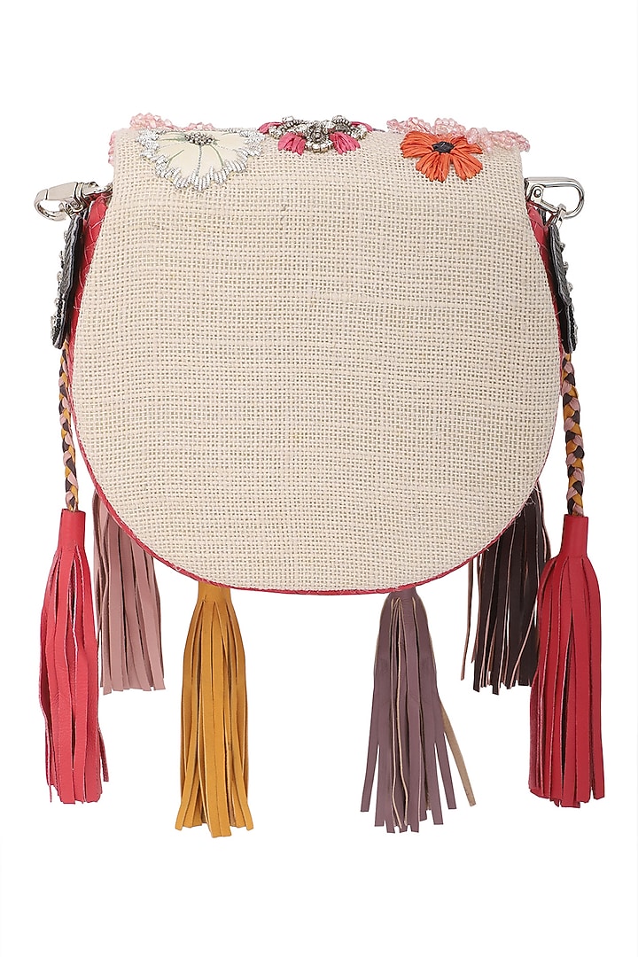 Beige beads and sequins embellished clutch available only at Pernia's Pop Up Shop.