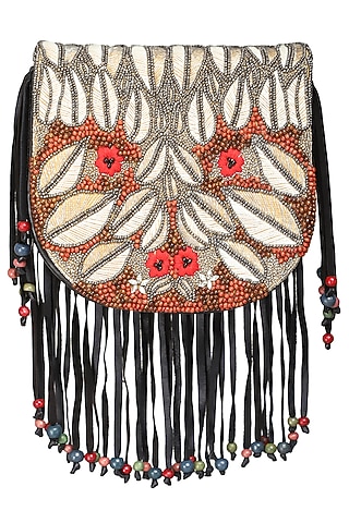 Black Hand Embroidered Clutch by Studio Accessories