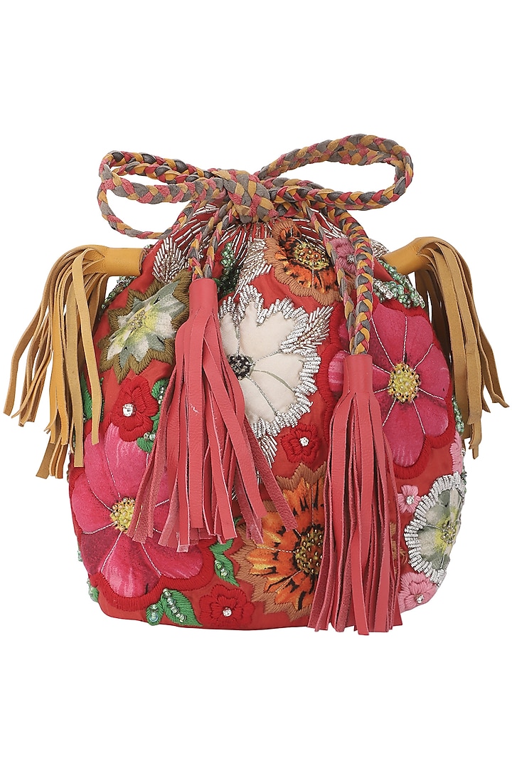 Red Embellished Potli Bag by Studio Accessories