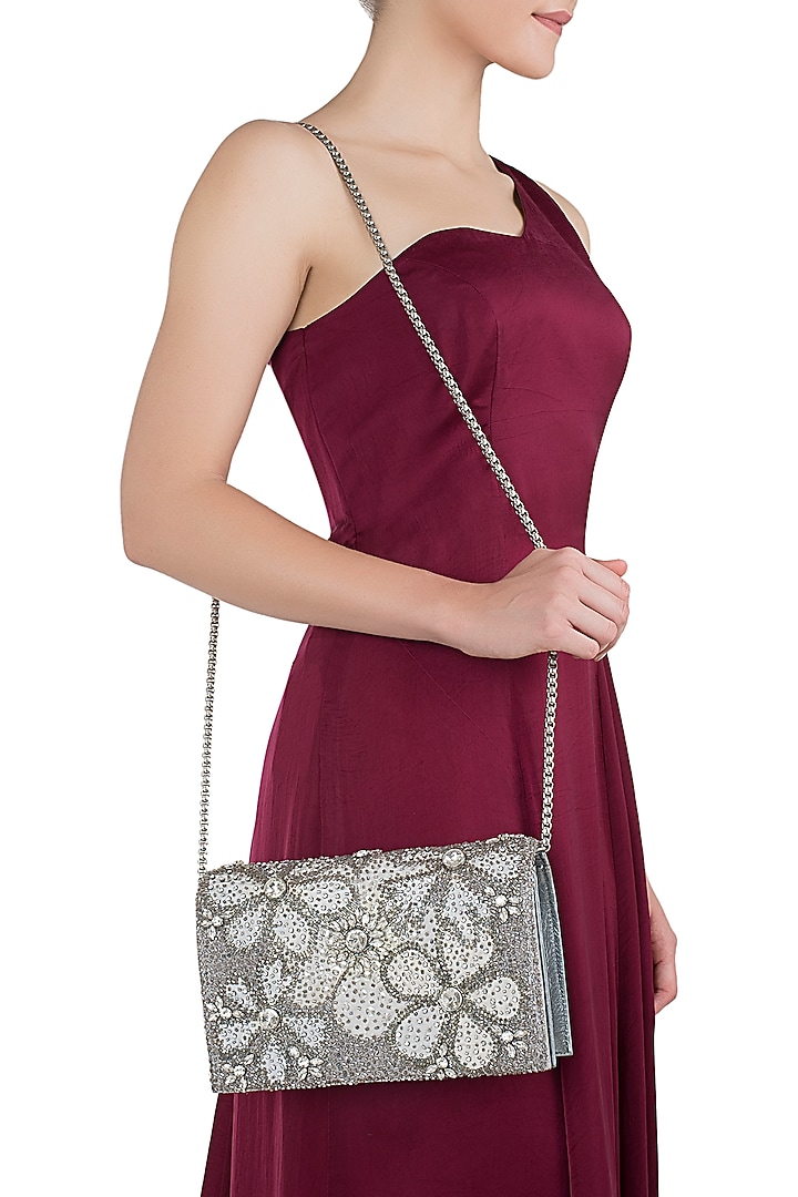 Silver floral clutch available only at Pernia's Pop Up Shop.