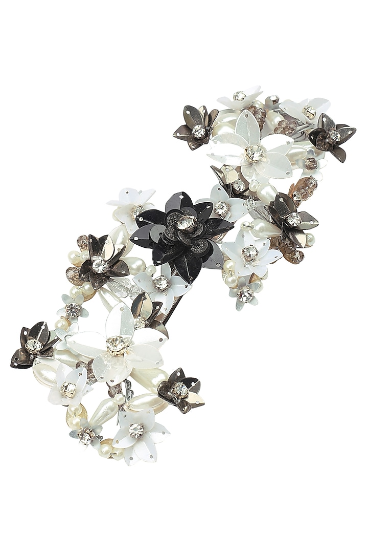 Black and White Sequins and Crystal Embellished Hairclip by Studio Accessories