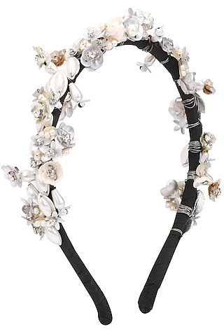 White and Silver Sequins and Crystal Embellished Hairband by Studio Accessories