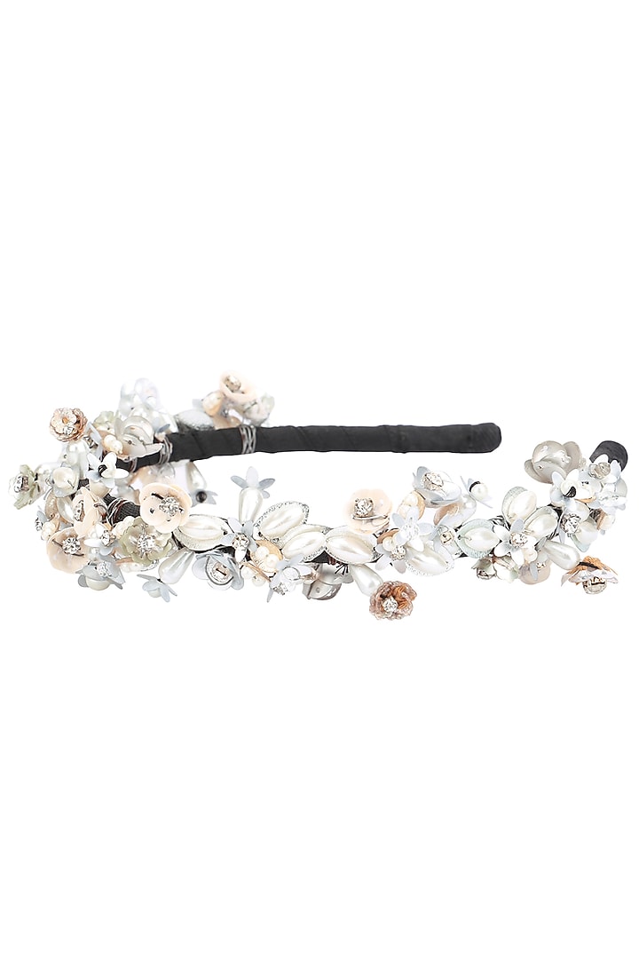 Studio Accessories presents White and silver sequins and crystal embellished hairband available only at Pernia's Pop Up Shop.