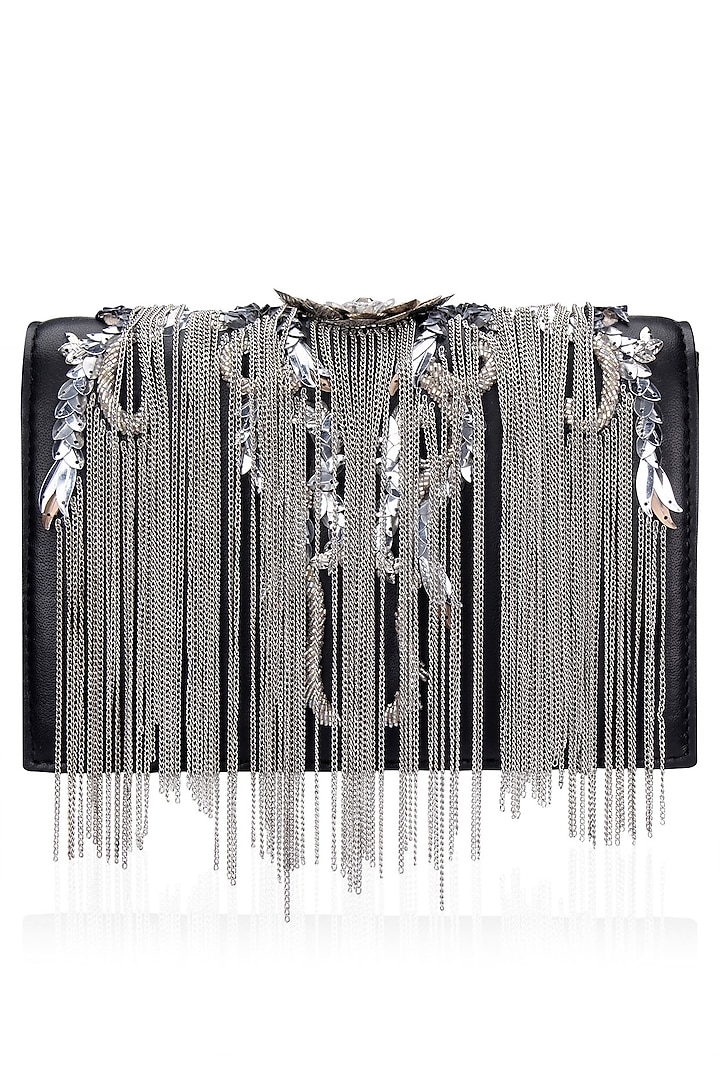 Black and Silver Flowery Desisgn Clutch Bag by Studio Accessories