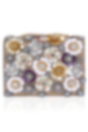 Multicolor Sequins Flowers Grey Clutch Bag by Studio Accessories